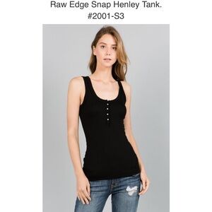 Crown Jewel Raw Edge Snap Henley Tank